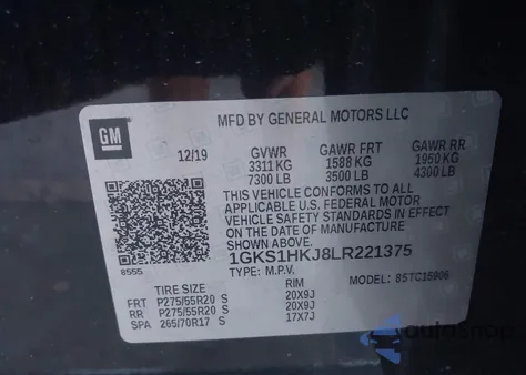 2020 GMC Yukon Xl 2Wd Denali from USA, damaged, VIN 1GKS1HKJ8LR221375